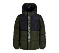 Steppjacke JACK & JONES JUNIOR "JCOSPEED PUFFER SN JNR", Jungen, Gr. 140, rosin detail:schwarz blocking, tone in tone print, Web, Obermaterial: 100% Polyester, unifarben mit Farbeinsatz, regular fit n