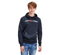 Kapuzensweatshirt JACK & JONES "JJECORP Hoodie mit Logo und hohem Tragekomfort", Herren, Gr. L, blau (navy blazer), angeraute Sweatware, Obermaterial: 70% Baumwolle, 30% Polyester, bedruckt, normal no