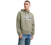 Kapuzensweatshirt JACK & JONES "JJELOGO SWEAT HOOD 2 COL AW26 SN", Herren, Gr. L, grün (vetiver), angeraute Sweatware, Obermaterial: 70% Baumwolle, 30% Polyester, bedruckt, regular fit normal, Rundhal