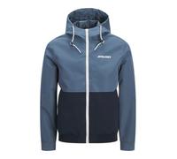 Blouson JACK & JONES "JJERUSH mit Kapuze", Herren, Gr. XS, blau (blau mirage detail:navy blazer, weiß blocking), Web, Obermaterial: 100% Polyester, slim fit normal, ohne Ausschnitt, Rippbündchen, Jack