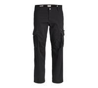 Cargohose JACK & JONES "JPSTKANE DOVER ZIP CARGO SN", Herren, Gr. 33, Länge 32, schwarz, Web, Obermaterial: 98% Baumwolle, 2% Elasthan, unifarben, Hosen Cargohose, mit Seitentaschen (97963918-33) schw