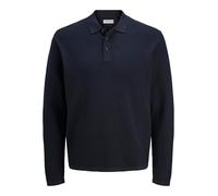 Strickpullover JACK & JONES "JJEGEORGE KNIT POLO LS SN", Herren, Gr. M, blau (navy blazer), Strick, Obermaterial: 85% Baumwolle, 15% Polyester, unifarben, modisch, relaxed fit normal, Rundhals, Langar