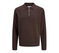 Polokragenpullover JACK & JONES "JJEEMIL KNIT POLO HALF ZIP LS NOOS", Herren, Gr. XXL, braun (mulch detail:twist), Strick, Obermaterial: 60% Baumwolle, 20% Nylon, 20% Viskose, unifarben, relaxed fit t