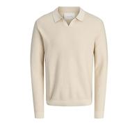 Polokragenpullover JACK & JONES "JPRBLAEASTON KNIT SPLIT NECK LS SN", Herren, Gr. S, silber lining, Strick, Obermaterial: 100% Baumwolle, unifarben, regular fit hüftlang, V-Ausschnitt, Pullover (42326