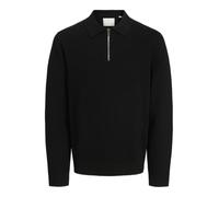 Polokragenpullover JACK & JONES "JPRBLAMILANO STITCH KNIT ZIP POLO SN", Herren, Gr. S, schwarz, Strick, Obermaterial: 100% Baumwolle, unifarben, regular fit hüftbedeckend, Rundhals, Pullover (73770712