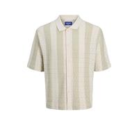 Polokragenpullover JACK & JONES "JORTYLER KNIT SS POLO SN", Herren, Gr. M, sea salt stripes:celadon tint, Strick, Obermaterial: 50% Baumwolle, 50% Polyester, gestreift, modisch, loose fit normal, Kurz