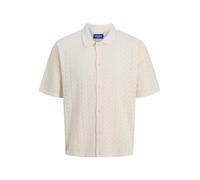 Polokragenpullover JACK & JONES "JORTYLER KNIT SS POLO SN", Herren, Gr. L, weiß (sea salt), Strick, Obermaterial: 50% Baumwolle, 50% Polyester, modisch, loose fit normal, Kurzarm, Pullover (11713256-L