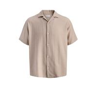 Kurzarmhemd JACK & JONES "JJELIAM RESORT SHIRT SS SN", Herren, Gr. M, N-Gr, string, Web, Obermaterial: 100% Baumwolle, gestreift, loose fit normal, V-Ausschnitt, Hemden, Baumwolle, loose fit (34162038