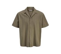 Kurzarmhemd JACK & JONES "JJETYSON RESORT SHIRT SS SN", Herren, Gr. XL, N-Gr, vetiver, Web, Obermaterial: 100% Baumwolle, unifarben, normal, V-Ausschnitt, Hemden, mit Resort-Kragen (30533856-XL) vetiv
