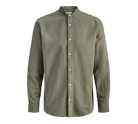 Langarmhemd "JJEBREEZE LINEN BLEND BAND SHIRT L PLS", Herren, Gr. 4XL, N-Gr, dusty olive, Web, Obermaterial: 70% Baumwolle, 30% Leinen, JACK & JONES PLUSSIZE, Hemden, mit Stehkragen (58190320-4XL) dus