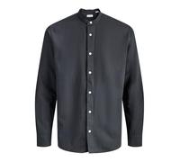 Langarmhemd "JJEBREEZE LINEN BLEND BAND SHIRT L PLS", Herren, Gr. 5XL, N-Gr, schwarz, Web, Obermaterial: 70% Baumwolle, 30% Leinen, JACK & JONES PLUSSIZE, Hemden, mit Stehkragen (74537411-5XL) schwarz