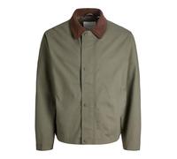Kurzjacke JACK & JONES "JJEGRAHAM WORKER JACKET SN", Herren, Gr. XXL, dusty olive, Web, Obermaterial: 97% Baumwolle, 3% Elasthan, unifarben, normal, Jacken Kurzjacke, mit Fly-Away-Kragen (61873446-XXL