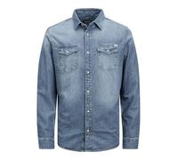 Jack & Jones Herren-Jeanshemd Comfort Fit Langarm Mittelblau Denim