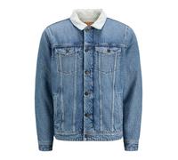 Jeansjacke JACK & JONES "JJIJEAN JJJACKET W. SHERPA AKM 024 SN", Herren, Gr. L, blau (blau denim), Web, Obermaterial: 100% Baumwolle, Abriebeffekte, loose fit hüftlang, Jacken (70561125-L) blau denim