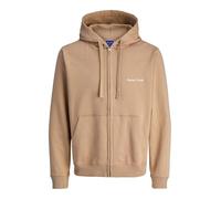 Kapuzensweatshirt JACK & JONES "JORNORREBRO EMB SWEAT ZIP HOOD NOOS", Herren, Gr. S, grau (mocha meringue), angeraute Sweatware, Obermaterial: 89% Baumwolle, 11% Polyester, bedruckt, modisch, relaxed