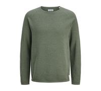 Rundhalspullover JACK & JONES "JJEHILL KNIT CREW NECK NOOS", Herren, Gr. M, laurel wreath detail:twist, Strick, Obermaterial: 100% Baumwolle, unifarben, modisch, regular fit taillenbedeckt, Rundhals,