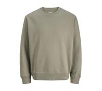Sweatshirt JACK & JONES "JJESTAR BASIC SWEAT CREW NECK NOOS", Herren, Gr. L, grün (vetiver), angeraute Sweatware, Obermaterial: 70% Baumwolle, 30% Polyester, unifarben, relaxed fit taillenbedeckt, Run