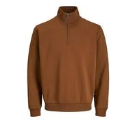 Sweatshirt JACK & JONES "JJEBRADLEY SWEAT HALF ZIP NOOS", Herren, Gr. S, braun (monks robe), angeraute Sweatware, Obermaterial: 65% Polyester, 35% Baumwolle, unifarben, modisch, relaxed fit taillenbed