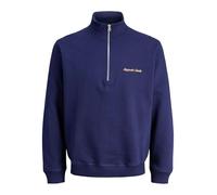 Jack & Jones Herren-Sweatshirt Norrebro Emb High Neck mit halbem Reißverschluss Ocean Cavern XL