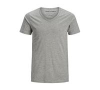 T-Shirt JACK & JONES "SLIM- FIT BASIC TEE V-NECK", Herren, Gr. M, grau (light grau melange), Jersey, Obermaterial: 92% Baumwolle, 8% Elasthan, schmal hüftbedeckend, V-Ausschnitt, Shirts T-Shirt, mit V