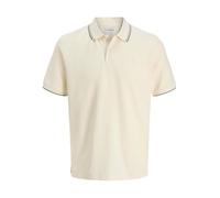 Poloshirt JACK & JONES "JJEAUSTIN POLO SS NOOS", Herren, Gr. M, antique weiß detail:play, Jersey, Obermaterial: 58% Polyester, 40% Baumwolle, 2% Elasthan, unifarben, modisch, regular fit taillenbedeck