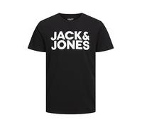 Rundhalsshirt JACK & JONES "JJECORP mit Logo-Print und klassischem Rundhals", Herren, Gr. XS, schwarz, Single Jersey, Obermaterial: 100% Baumwolle, bedruckt, modisch, regular fit taillenbedeckt, Rundh