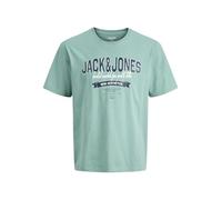 Rundhalsshirt "JJELOGO TEE SS O-NECK 2 COL SS26 SN PLS", Herren, Gr. 4XL, mineral blau, Jersey, Obermaterial: 100% Baumwolle, JACK & JONES PLUSSIZE, Rundhals, Shirts Rundhalsshirt, mit auffälligem Pri