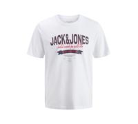 Rundhalsshirt "JJELOGO TEE SS O-NECK 2 COL SS26 SN PLS", Jungen, Gr. 4XL, hellweiß, Jersey, Obermaterial: 100% Baumwolle, JACK & JONES PLUSSIZE, Rundhals, Shirts Rundhalsshirt, mit auffälligem Print (