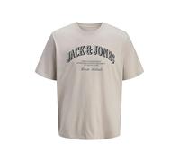 Rundhalsshirt JACK & JONES "JJEDENVER GRAPHIC TEE SS O-NECK SN", Herren, Gr. L, moonbeam, Jersey, Obermaterial: 100% Baumwolle, bedruckt, Rundhals, Shirts Rundhalsshirt, mit Logobranding (59914063-L)