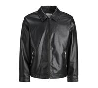 Bikerjacke JACK & JONES "JJECASABLANCA PU JACKET NOOS", Herren, Gr. XXL, schwarz (schwarz detail:solid), Web, Obermaterial: 100% Polyester, unifarben, regular fit, Jacken, mit Fronttaschen (99664223-X