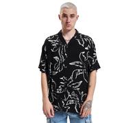 JACK & JONES Men's JORFLOW Resort AOP Shirt SS BLK Hemd, Black, S