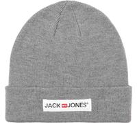 JACK & JONES Mütze Unisex Jacdna Corp Beanie Logo Schwarz Grau Navy Oliv Winter (DE/NL/SE/PL, Alphanumerisch, Einheitsgröße, Grey Melange)