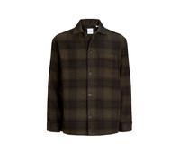 Langarmhemd JACK & JONES "JJESOHO OLLIE OVERSHIRT LS SN", Herren, Gr. M, N-Gr, olive night checks:check, Web, Obermaterial: 80% Polyester, 15% Polyacryl, 5% sonstige Fasern, kariert, relaxed fit norma