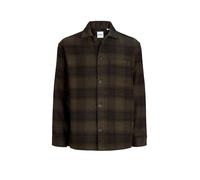 Langarmhemd JACK & JONES "JJESOHO OLLIE OVERSHIRT LS SN", Herren, Gr. S, N-Gr, olive night checks:check, Web, Obermaterial: 80% Polyester, 15% Polyacryl, 5% sonstige Fasern, kariert, relaxed fit norma