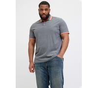 Poloshirt "JJEPAULOS POLO SS NOOS PLS", Herren, Gr. 5XL, blau (navy blazer detail:neon), Piqué, Obermaterial: 100% Baumwolle, JACK & JONES PLUSSIZE, unifarben, regular fit taillenbedeckt, ohne Ausschn