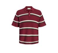 Polokragenpullover JACK & JONES "JORMAINE KNIT STRIPE POLO SN", Damen, Gr. XL, cabernet, Strick, Obermaterial: 100% Baumwolle, gestreift, relaxed fit normal, Rundhals, Pullover, Baumwolle, relaxed fit