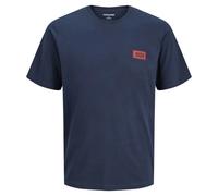 Rundhalsshirt JACK & JONES "JJRUSH TEE SS CREW NECK SN", Herren, Gr. M, navy blazer, Jersey, Obermaterial: 100% Baumwolle, bedruckt, regular fit normal, Rundhals, Shirts Rundhalsshirt, Baumwolle, regu