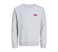 Sweatshirt JACK & JONES "JJRUSH SWEAT CREW NECK", Herren, Gr. L, grau (weiß melange), angeraute Sweatware, Obermaterial: 60% Baumwolle, 40% Polyester, bedruckt, normal, Rundhals, Rippbündchen, Sweatsh