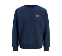 Sweatshirt JACK & JONES "JJRUSH SWEAT CREW NECK", Herren, Gr. XL, blau (navy blazer), angeraute Sweatware, Obermaterial: 60% Baumwolle, 40% Polyester, bedruckt, normal, Rundhals, Rippbündchen, Sweatsh
