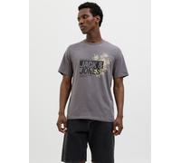 Print-Shirt JACK & JONES "JJJAXON TEE SS CREW NECK", Herren, Gr. L, grau (castlerock), Jersey, Obermaterial: 100% Baumwolle, bedruckt, modisch, regular fit, Rundhals, Kurzarm, Shirts (22286568-L) cast