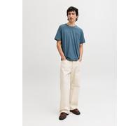 Rundhalsshirt JACK & JONES "JJECORP mit Logo-Print und klassischem Rundhals", Herren, Gr. L, blau mirage detail:small print, Single Jersey, Obermaterial: 100% Baumwolle, bedruckt, regular fit taillenb