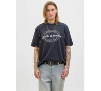 Rundhalsshirt JACK & JONES "JJEDOVER PRINT TEE SS CREW NECK", Herren, Gr. M, schwarz, Single Jersey, Obermaterial: 100% Baumwolle, bedruckt, relaxed fit normal, Rundhals, Shirts Rundhalsshirt (9919872