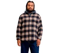 Langarmhemd "JJESOHO OLLIE OVERSHIRT LS SN PLS", Herren, Gr. 6XL, N-Gr, braun (navy blazer checks:check), Web, Obermaterial: 80% Polyester, 15% Polyacryl, 5% sonstige Fasern, JACK & JONES PLUSSIZE, ka