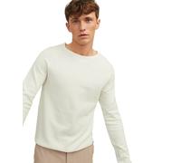 Rundhalspullover JACK & JONES "JJEHILL Einfarbiger Pullover mit angenehmem Tragegefühl", Herren, Gr. M, weiß (sanftes weiß), Obermaterial: 100% Baumwolle, schmal, Rundhals, Bündchen, Pullover, unifarb
