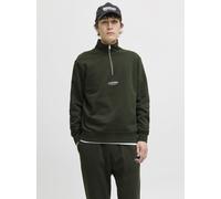 Sweatshirt JACK & JONES "JJESOHO SWEAT QUARTER ZIP HN NOOS", Herren, Gr. L, duffel bag, angeraute Sweatware, Obermaterial: 80% Baumwolle, 20% Polyester, bedruckt, relaxed fit hüftlang, hoch geschlosse