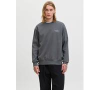 Sweatshirt JACK & JONES "JPRBLACHAD BRANDING SWEAT CREW NECK LN", Herren, Gr. S, volcanic ash, angeraute Sweatware, Obermaterial: 95% Baumwolle, 5% Elasthan, bedruckt, modisch, relaxed fit normal, Run