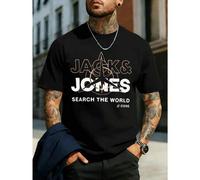 Jack Jones T-Shirt mit Sternenprint, schwarz, aus weicher Baumwolle, Rundhalsausschnitt, lockere Passform, bequem, auff?lliger Print