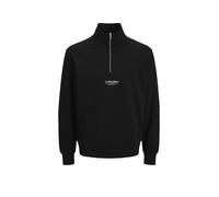 Sweatshirt JACK & JONES "JJESOHO SWEAT QUARTER ZIP HN NOOS", Herren, Gr. M, schwarz, angeraute Sweatware, Obermaterial: 80% Baumwolle, 20% Polyester, bedruckt, relaxed fit hüftlang, hoch geschlossener