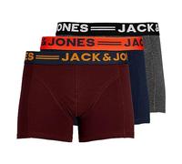 Boxer JACK & JONES "JAC Lichfield Trunks", Herren, Gr. M, 3 Stk., bunt (anthrazit, meliert, navy, bordeaux), Jersey, Obermaterial: 95% Baumwolle, 5% Elasthan, bedruckt, meliert, Unterhosen, mit kontra