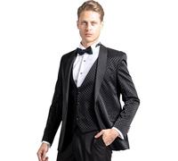 Jack Martin London Smoking Sakko Herren aus Samt Tailored Fit Dinner Jacket mit Weste für Hochzeit & Abschlussball (Diamond Black 48)